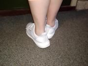 Her sockless feet - training in Adidas Ultra boost