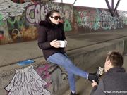 Madame Madison - Slave eats from my dirty boots in public