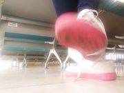 Public Shoeplay - Latina Taking off nylon socks and Sneakers