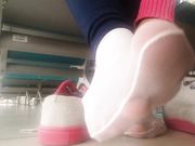 Public Shoeplay - Latina Taking off nylon socks and Sneakers