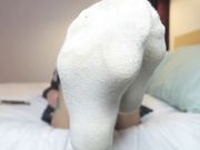 Lil Olivia - girl next door gives sock job voyeur