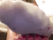 CUTE GIRL WITH STINKY FEET STRIPS OFF HER SOCKS