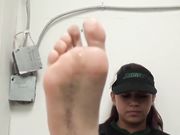 CUTE ASIAN GIRL WITH DIRTY FEET REMOVES SHOES & SOCKS