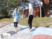2 BLONDE GODDESSES WITH DIRTY SOLES WALKING BAREFOOT