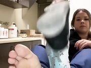 GIRL AT WORK SOCK STRIP & SMELLY FEET