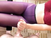 Cumshot on Step Sister Purple Pantyhose - Blowjob, Handjob