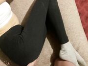 My Teen Girlfriend in Leggings Jerks off my Dick and i Cum Powerfully POV